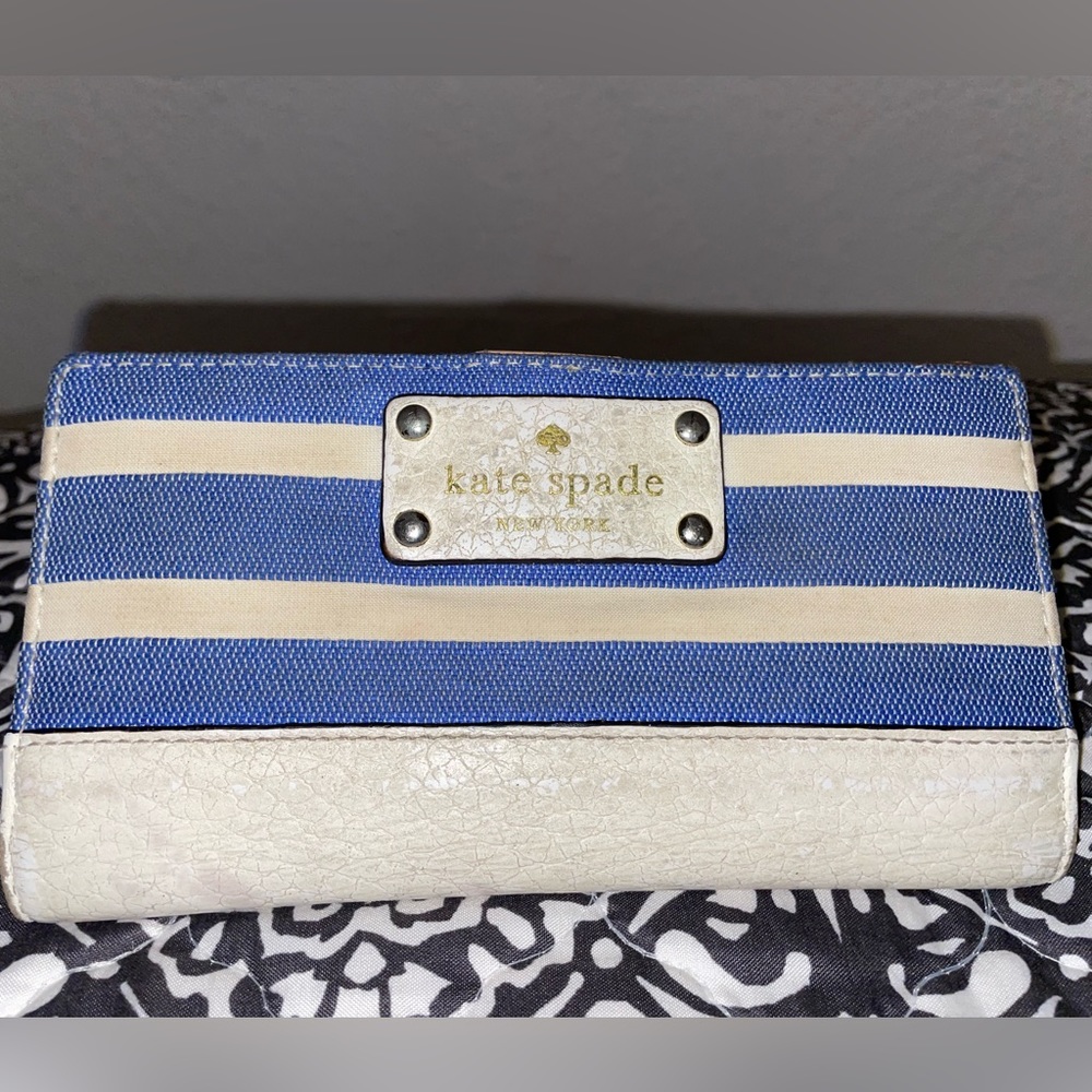 Kate Spade stripe leather trim snap wallet